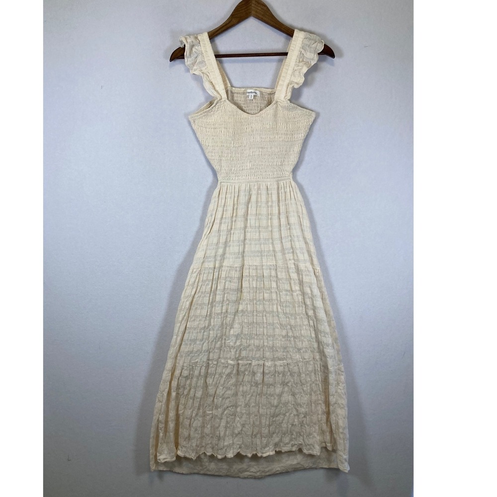 Cottagecore Heartloomโ Women S Cream Smocked Ruffle Open Back Tiered Midi Dress